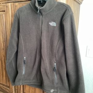 Deep chocolate brown North Face fleece jacket.
